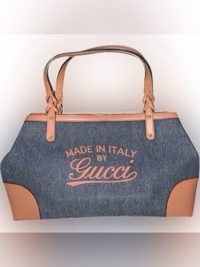Gucci Denim and Tan Tote Bag